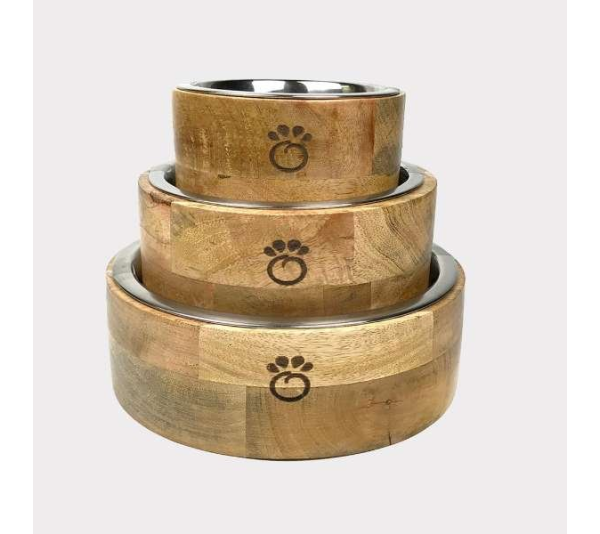 Natural - GF Pet Mango Wood Bowl Single   - Medium