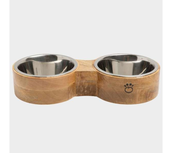Natural - GF Pet Wood & Metal Feeder Double Diner   - Large