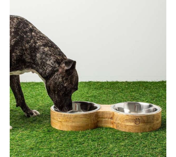 Natural - GF Pet Wood & Metal Feeder Double Diner   - Large