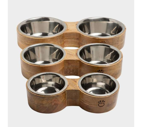 Natural - GF Pet Wood & Metal Feeder Double Diner   - Large