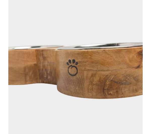 Natural - GF Pet Wood & Metal Feeder Double Diner   - Medium