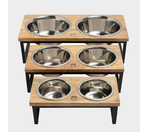 Natural - GF Pet Wood & Metal Elavated Feeder   - Medium