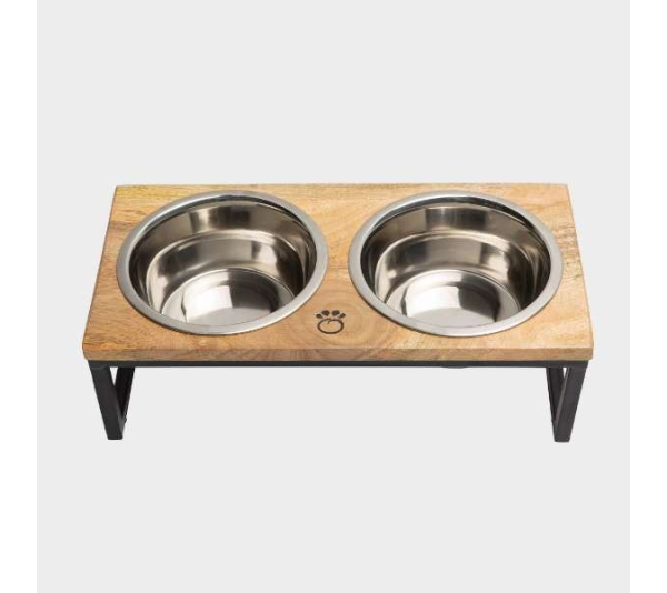 Natural - GF Pet Wood & Metal Elevated Feeder   - Large