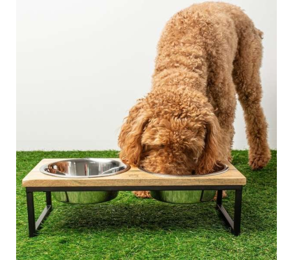 Natural - GF Pet Wood & Metal Elevated Feeder   - Large