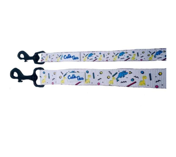 Dino Doggy White - Cutie Ties Fun Design Dog Leash - Small