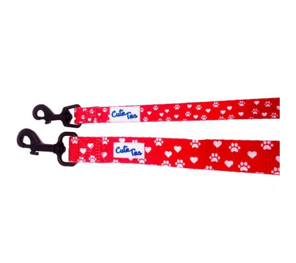 Paw Prints & Hearts Red - Cutie Ties Fun Design Dog Leash - Small