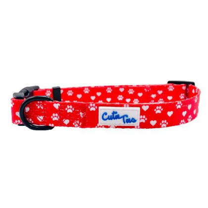Paw Prints & Hearts Red - Cutie Ties Fun Design Dog Collar - Small