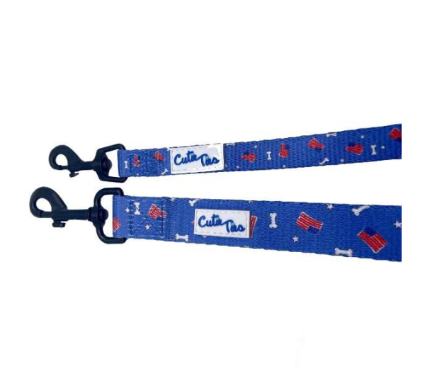 Red/White/Bones - Cutie Ties Fun Design Dog Leash - Large