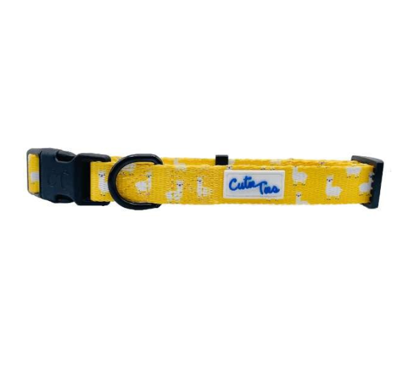 Llama Yellow - Cutie Ties Fun Design Dog Collar - Small