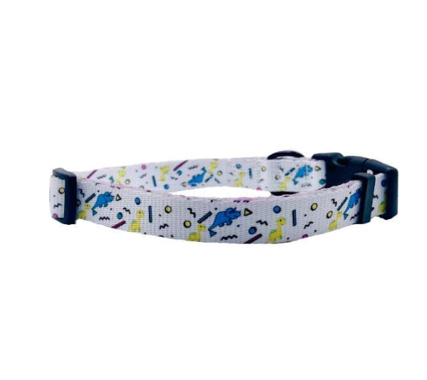 Dino Doggy White - Cutie Ties Fun Design Dog Collar - Large