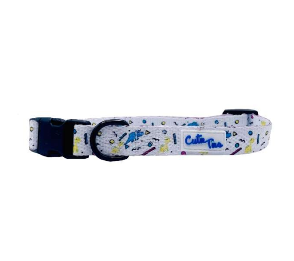 Dino Doggy White - Cutie Ties Fun Design Dog Collar - Medium