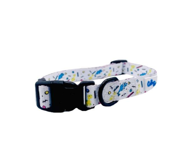 Dino Doggy White - Cutie Ties Fun Design Dog Collar - Medium