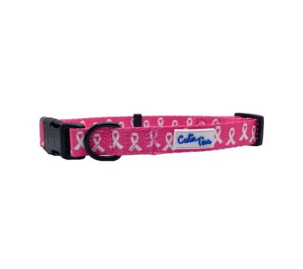 Breast Cancer Awareness Pink - Cutie Ties Fun Design Dog Collar - Large
