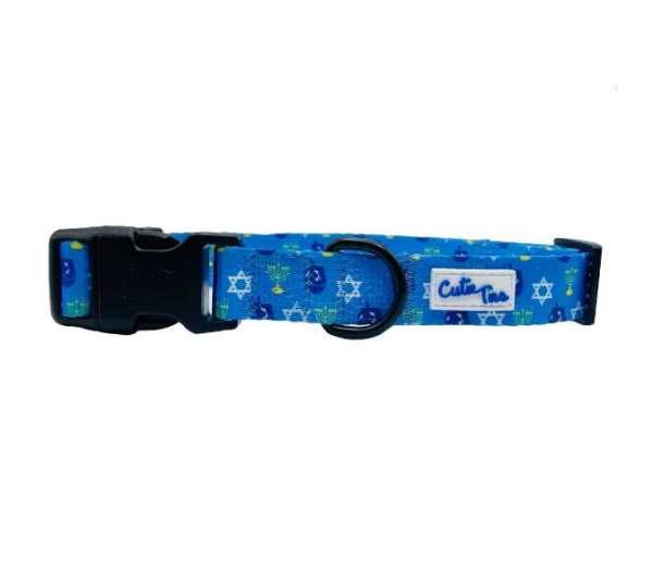 Hanukkah Blue Dreidel - Cutie Ties Fun Design Dog Collar - Small