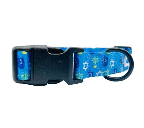 Hanukkah Blue Dreidel - Cutie Ties Fun Design Dog Collar - Medium