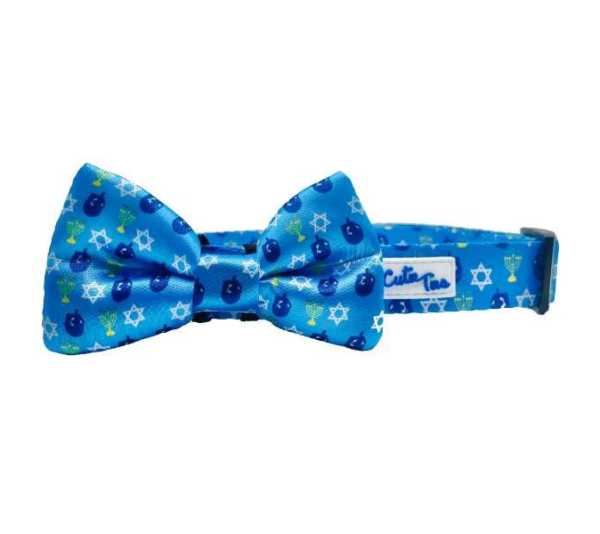 Hanukkah Blue Dreidel - Cutie Ties Fun Design Dog Collar - Medium