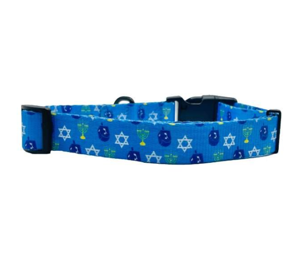 Hanukkah Blue Dreidel - Cutie Ties Fun Design Dog Collar - Medium