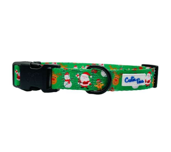 Christmas Festive Green - Cutie Ties Fun Design Dog Collar - Large