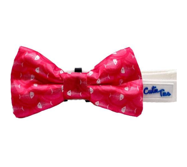 Fish Bone Red - Cutie Ties Dog Bow Tie - One Size