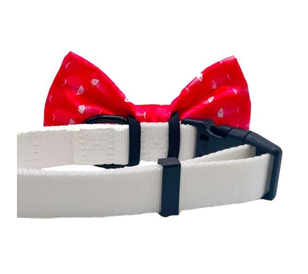 Fish Bone Red - Cutie Ties Dog Bow Tie - One Size