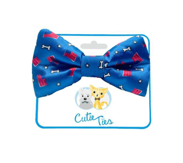 Red, White and Bones - Cutie Ties Dog Bow Tie - One Size