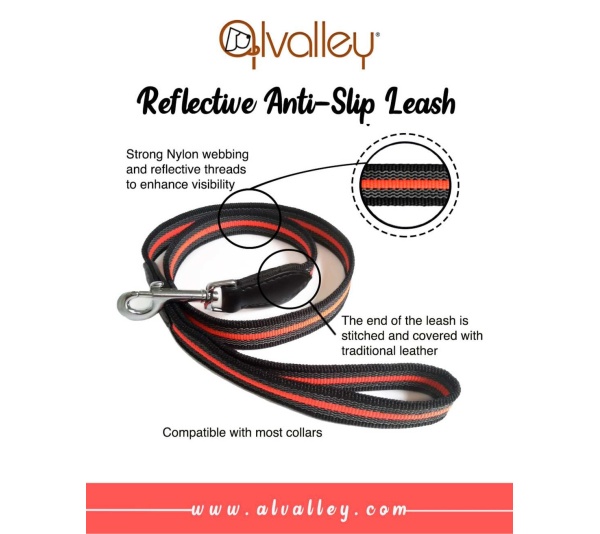 Black  Line - Reflective Anti-Slip Snap Leash (6ft x 1 in) - 6ft x 1 in