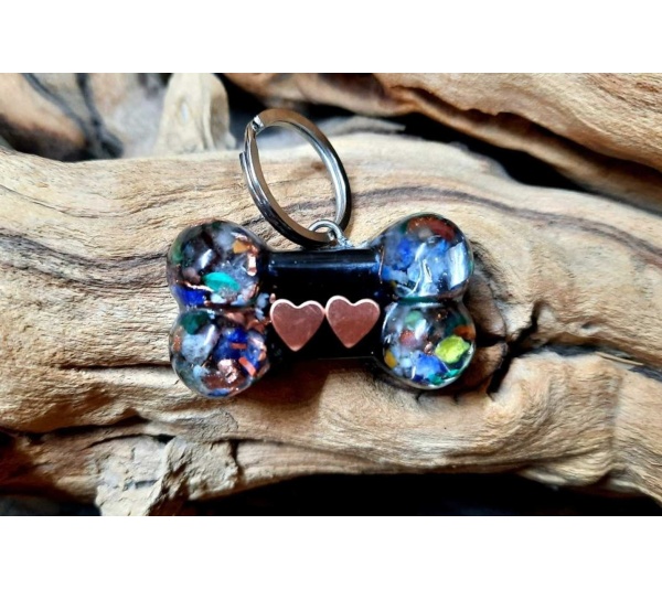 2 Hearts - EMF 5G protection Pet Charm DogBone - 1 ounce