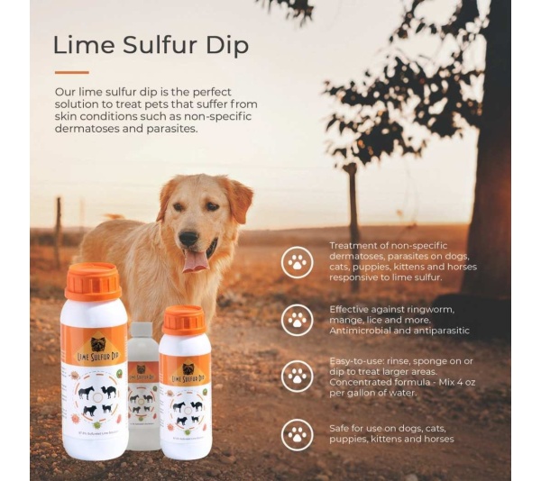 Lime Sulfur Dip - Pet and Veterinary Solution for Dermatitis, Mange, Ringworm and other Parasites - 8 fl oz