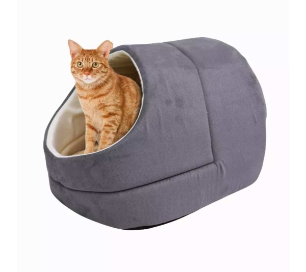 Grey - GOOPAWS Cat Cave for Cat and Warming Burrow Cat Bed, Pet Hideway Sleeping Cuddle Cave - 18" x14" x12"