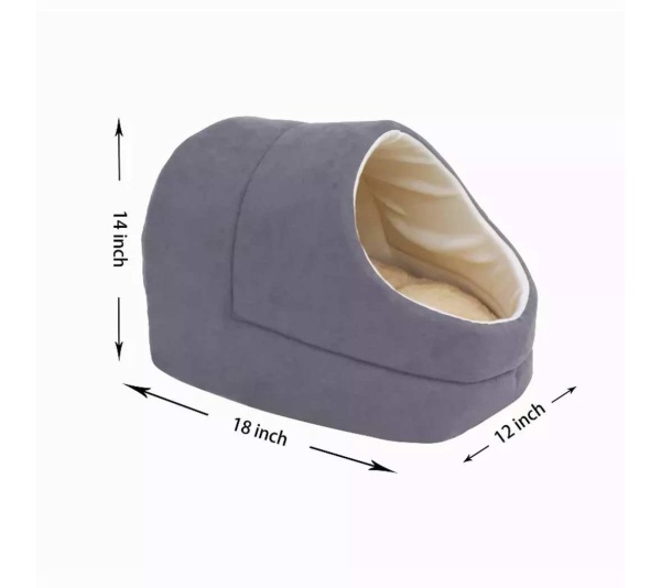 Grey - GOOPAWS Cat Cave for Cat and Warming Burrow Cat Bed, Pet Hideway Sleeping Cuddle Cave - 18" x14" x12"