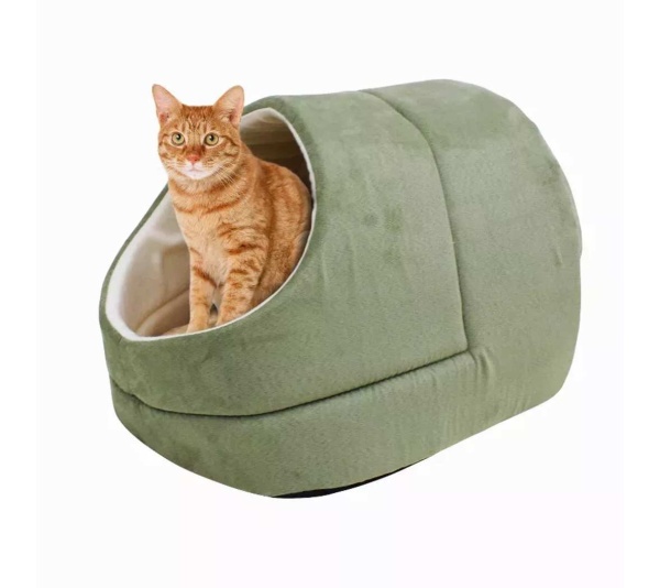 Sage Green - GOOPAWS Cat Cave for Cat and Warming Burrow Cat Bed, Pet Hideway Sleeping Cuddle Cave - 18" x14" x12"