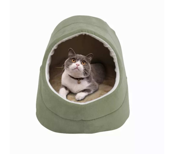 Sage Green - GOOPAWS Cat Cave for Cat and Warming Burrow Cat Bed, Pet Hideway Sleeping Cuddle Cave - 18" x14" x12"