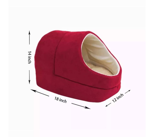 Burgundy - GOOPAWS Cat Cave for Cat and Warming Burrow Cat Bed, Pet Hideway Sleeping Cuddle Cave - 18" x14" x12"