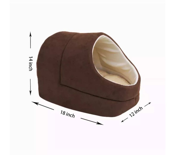 Coffee - GOOPAWS Cat Cave for Cat and Warming Burrow Cat Bed, Pet Hideway Sleeping Cuddle Cave - 18" x14" x12"