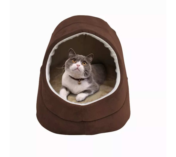 Coffee - GOOPAWS Cat Cave for Cat and Warming Burrow Cat Bed, Pet Hideway Sleeping Cuddle Cave - 18" x14" x12"