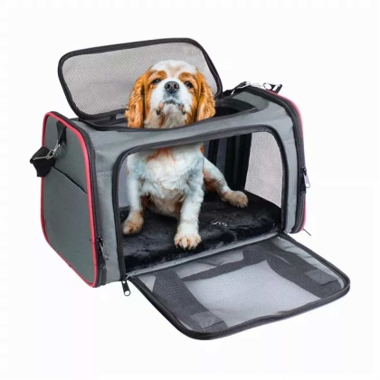 Grey / Red - GOOPAWS Soft-Sided Kennel Pet Carrier for Small Dogs, Cats, Puppy, Airline Approved Cat Carriers Dog Carrier Collapsible, Travel Handbag & Car Seat - 19" x 12" x 12"