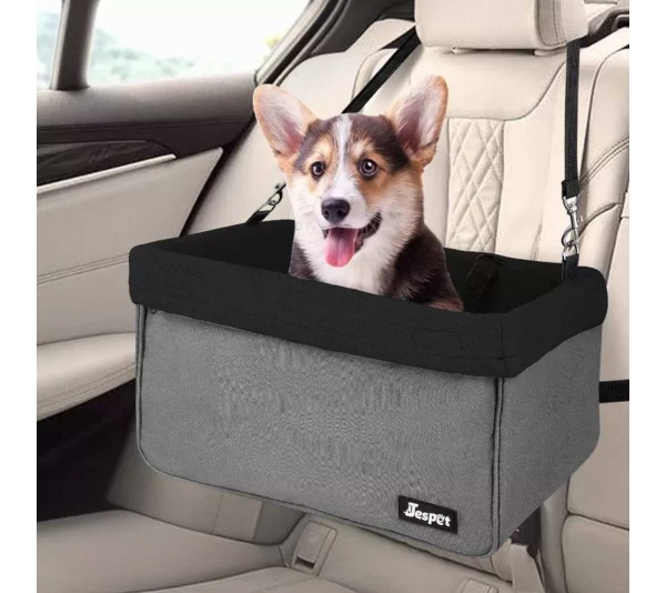 Black - JESPET & GOOPAWS Dog Booster Seats for Cars, Portable Dog Car Seat Travel Carrier with Seat Belt for 24lbs Pets - 16" L x 13" D x 9" H