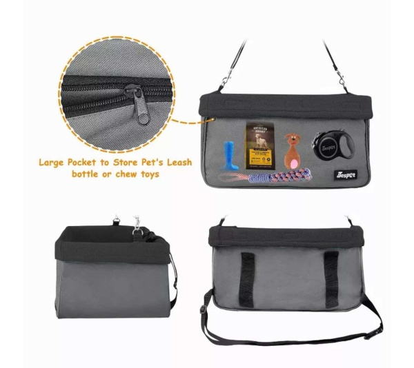 Black - JESPET & GOOPAWS Dog Booster Seats for Cars, Portable Dog Car Seat Travel Carrier with Seat Belt for 24lbs Pets - 16" L x 13" D x 9" H