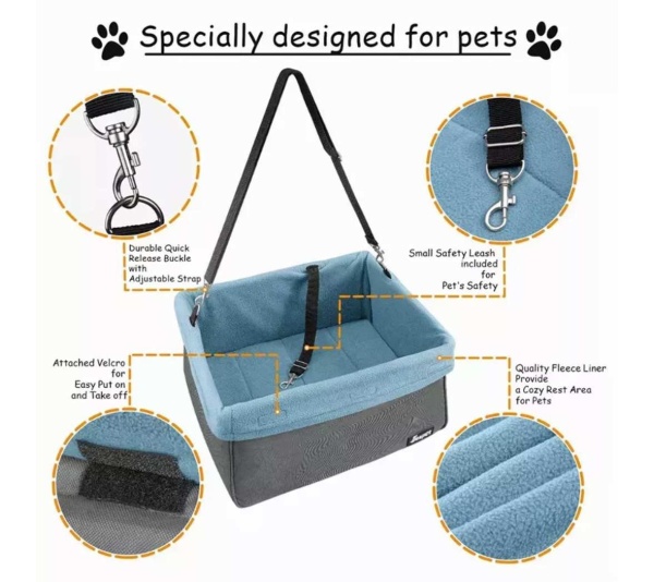 Grey - JESPET & GOOPAWS Dog Booster Seats for Cars, Portable Dog Car Seat Travel Carrier with Seat Belt for 24lbs Pets - 16" L x 13" D x 9" H