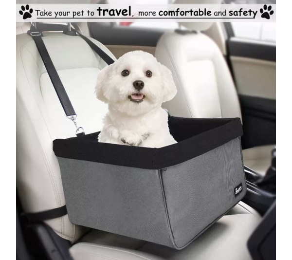 Black - JESPET & GOOPAWS Dog Booster Seats for Cars, Portable Dog Car Seat Travel Carrier with Seat Belt for 24lbs Pets - 16" L x 13" D x 9" H