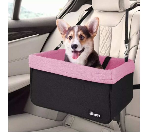 Pink - JESPET & GOOPAWS Dog Booster Seats for Cars, Portable Dog Car Seat Travel Carrier with Seat Belt for 24lbs Pets - 16" L x 13" D x 9" H