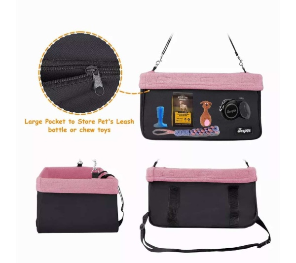 Pink - JESPET & GOOPAWS Dog Booster Seats for Cars, Portable Dog Car Seat Travel Carrier with Seat Belt for 24lbs Pets - 16" L x 13" D x 9" H