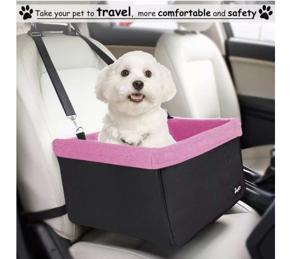 Pink - JESPET & GOOPAWS Dog Booster Seats for Cars, Portable Dog Car Seat Travel Carrier with Seat Belt for 24lbs Pets - 16" L x 13" D x 9" H
