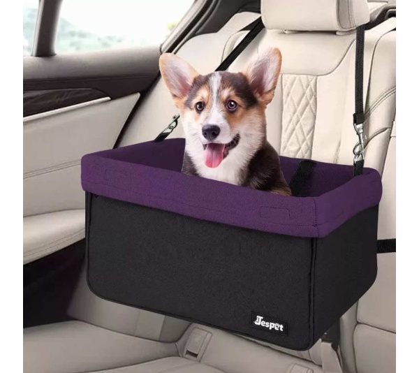 Purple - JESPET & GOOPAWS Dog Booster Seats for Cars, Portable Dog Car Seat Travel Carrier with Seat Belt for 24lbs Pets - 16" L x 13" D x 9" H
