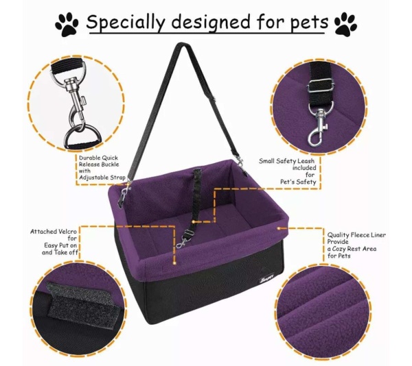 Purple - JESPET & GOOPAWS Dog Booster Seats for Cars, Portable Dog Car Seat Travel Carrier with Seat Belt for 24lbs Pets - 16" L x 13" D x 9" H