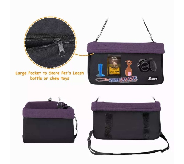 Purple - JESPET & GOOPAWS Dog Booster Seats for Cars, Portable Dog Car Seat Travel Carrier with Seat Belt for 24lbs Pets - 16" L x 13" D x 9" H