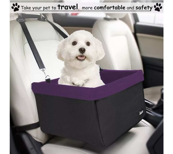 Purple - JESPET & GOOPAWS Dog Booster Seats for Cars, Portable Dog Car Seat Travel Carrier with Seat Belt for 24lbs Pets - 16" L x 13" D x 9" H