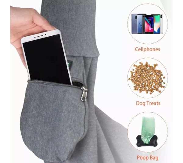 Grey - JESPET Comfy Pet Sling for Small Dog Cat, Hand Free Sling Bag Breathable Soft Knit with Front Pocket, Travel Puppy Carrying Bag, Pet Pouch. Machine Washable - 28" L x 13" H