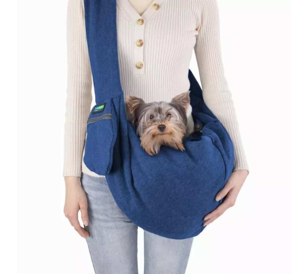 Navy Blue - JESPET Comfy Pet Sling for Small Dog Cat, Hand Free Sling Bag Breathable Soft Knit with Front Pocket, Travel Puppy Carrying Bag, Pet Pouch. Machine Washable - 28" L x 13" H
