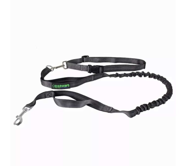 Black - JESPET Hands Free Dog Leash for Running, Walking, Hiking Jogging for Medium & Large Dogs up to 150lbs, Durable Dual Handle Waist Leash with Reflective Bungee and Adjustable Waist - 1'' x 48''